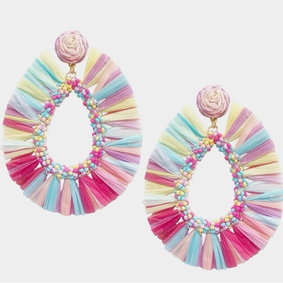 Raffia Multi Coloured Earrings - Picture 1 of 3
